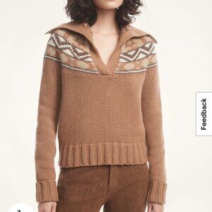 $348 Brooks Brothers Alpaca Wool Fair Isle Sweater Brown Multi Women’s SZ Small